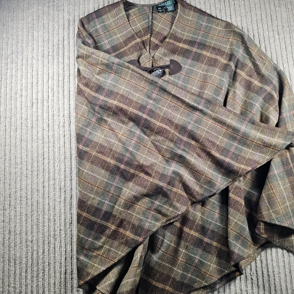 Lauren Ralph Lauren 100% Wool Poncho L/XL Tartan Plaid Cape Beautiful Old Money - Picture 5 of 10